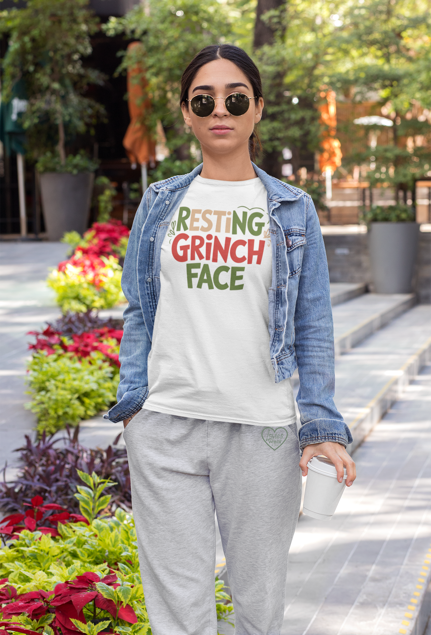 Resting Grinch Face Christmas t-shirt in white, funny sarcastic holiday design by Lovies Wear